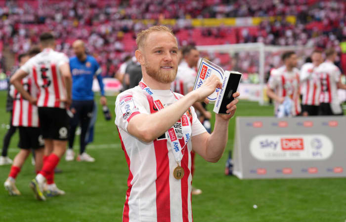 Pritchard with his man of the match award following Sunderland's play-off win (Image Credit: John Walton)